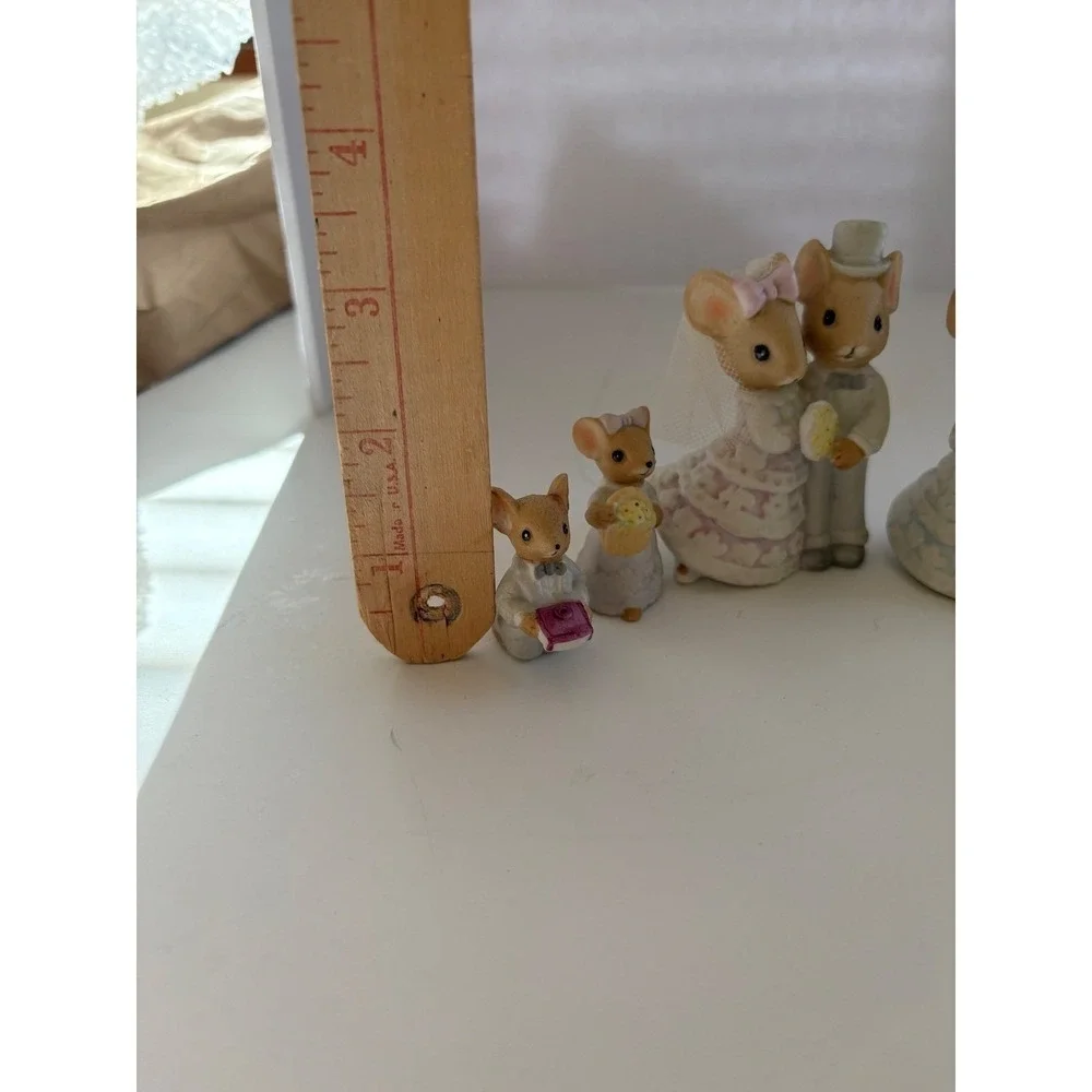 Vintage Miniature Mouse Wedding Party Figurines Fairy Garden Bride‎ Groom 6pcHip